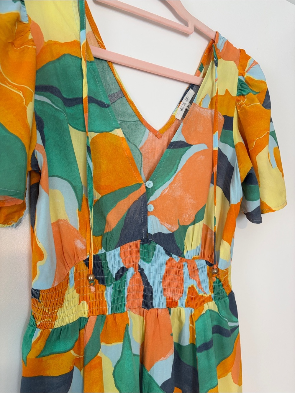 Abstract Floral V-Neck Maxi Dress in Orange & Green Print - Picture 2 of 2